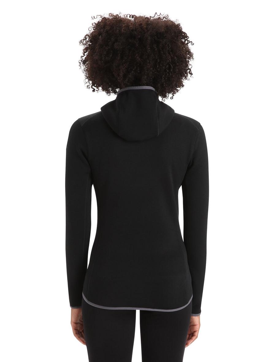 Black Icebreaker RealFleece™ Merino Elemental Long Sleeve Zip Hood Women's Jackets | AU 1645OKIR